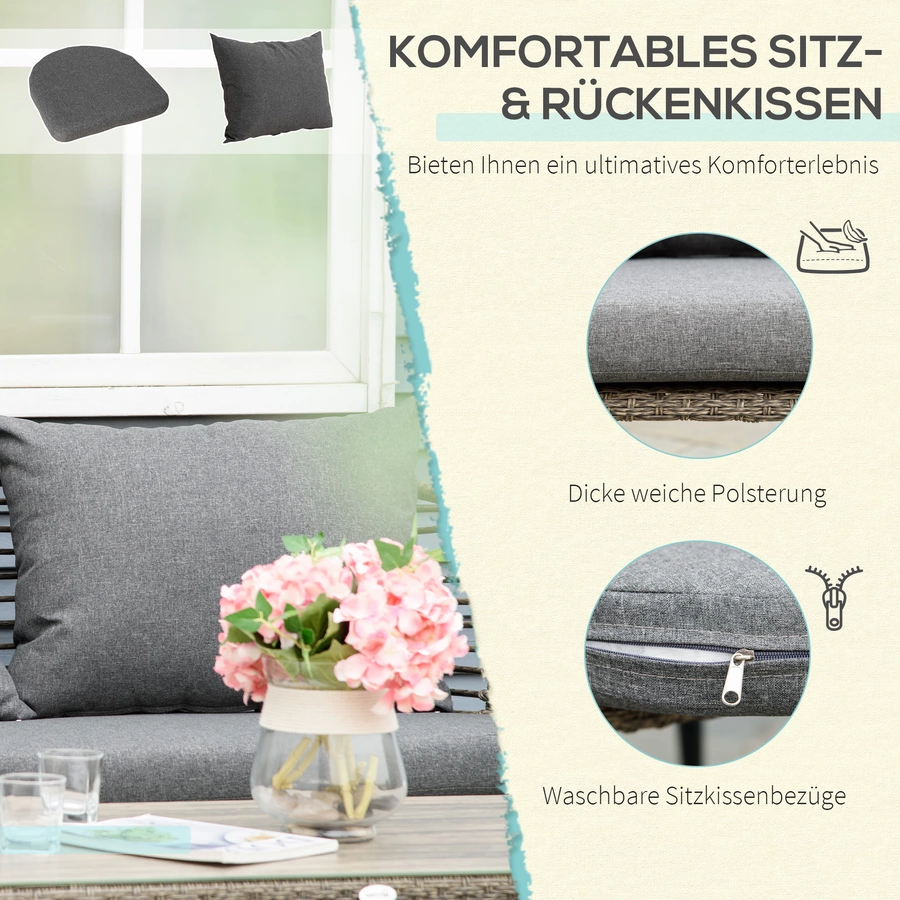 Outsunny Gartenmöbel-Set mit Teetisch grau