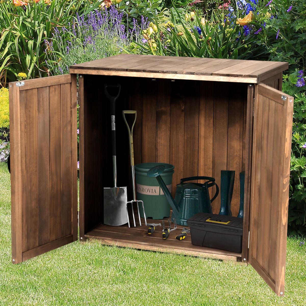 Armoire de Jardin Exterieur en Bois 77,5 x 56 x 72 cm Abri à Outils avec Double Portes Marron - Lidl-Manfred