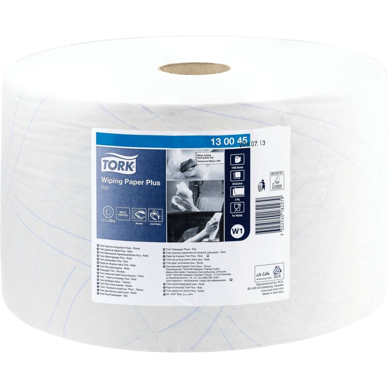 Bobine d'essuyage Tork W1 Plus blanc - longueur 510 m
