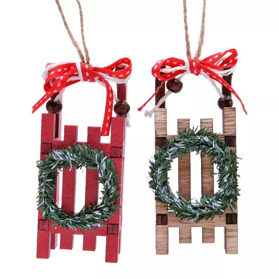 Lot de 2 suspensions (H10 cm) Luges Couronne d'hiver rouge