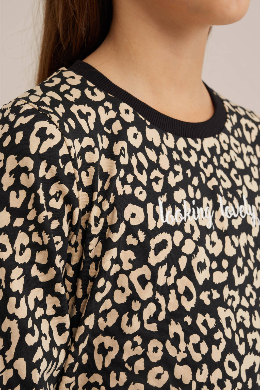 WE Fashion gebloemde sweater black uni