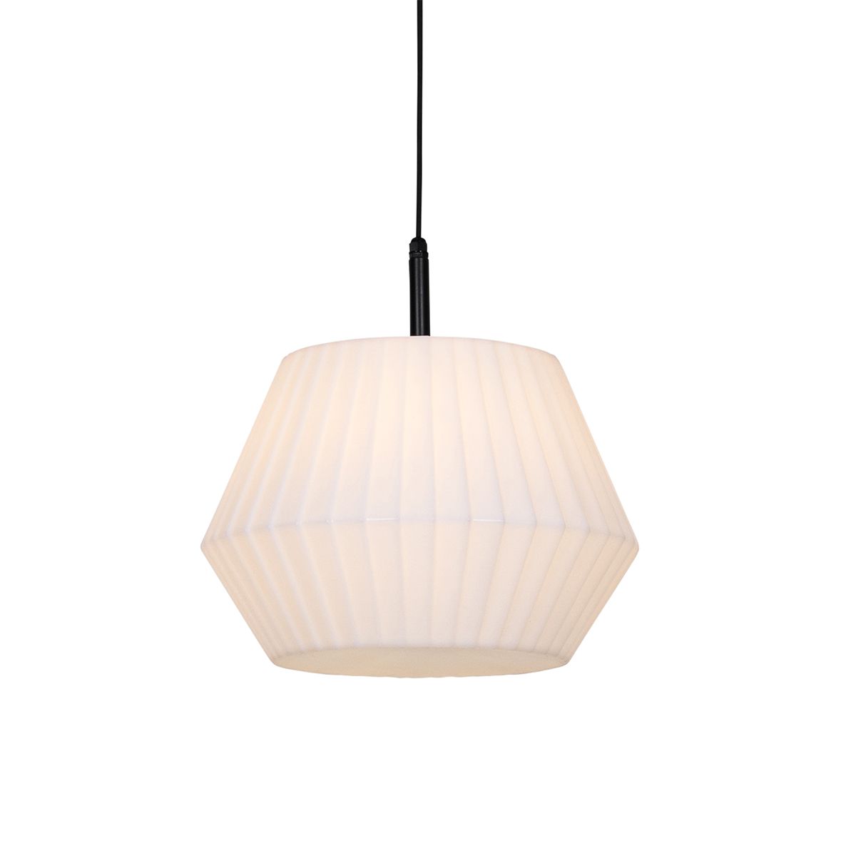 Moderne buiten hanglamp zwart met witte kap 45,6 cm IP44 - Robbert