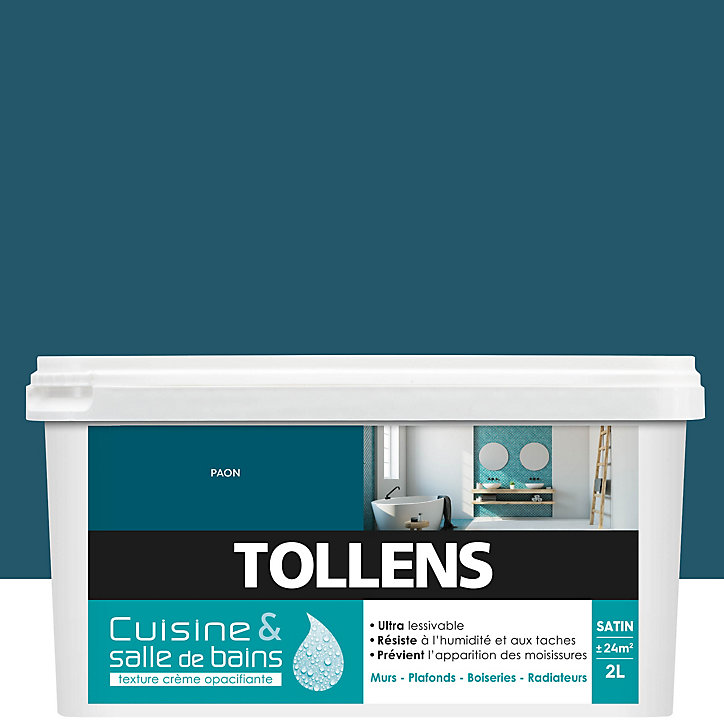 Peinture cuisine et salle de bain satin bleu Tollens 2L