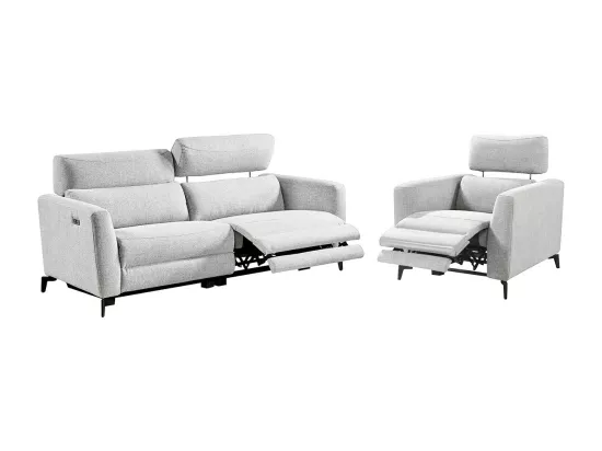 MUMBAI - Ensemble Canapé Relax 3 Places et 1 Fauteuil Electriques Gris Clair