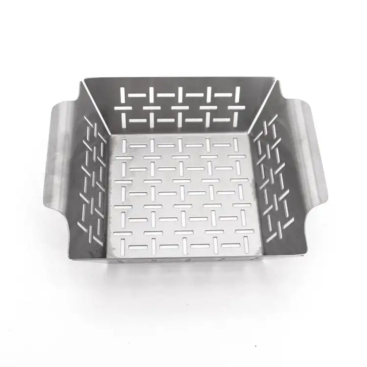 (22.5x18cm) Edelstahl BBQ Grill Schale Wiederverwendbarer Grillkorb Backofen Form - Silber