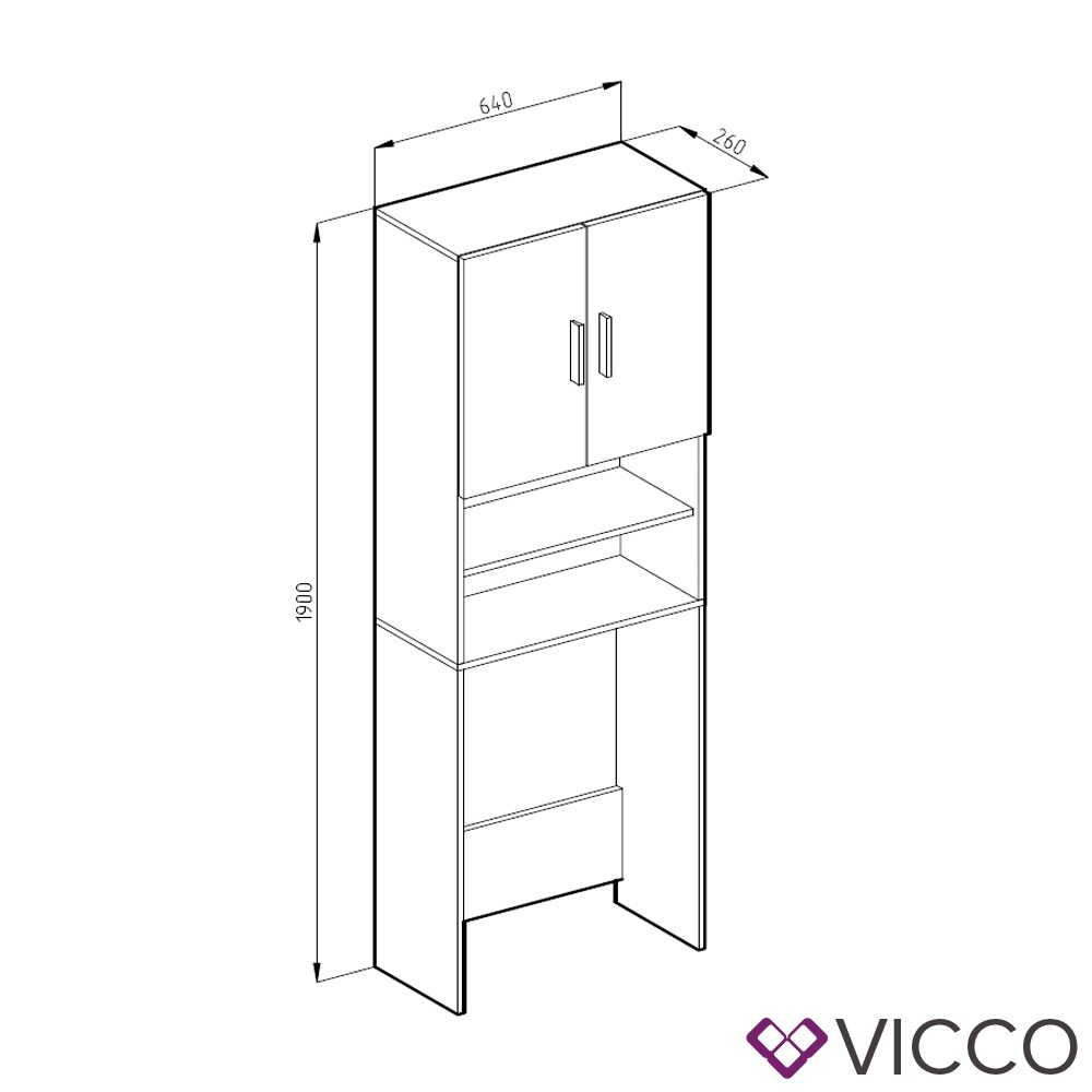 VICCO Waschmaschinenschrank 190 x 64 cm in Weiß Sonoma Badschrank Hochschrank