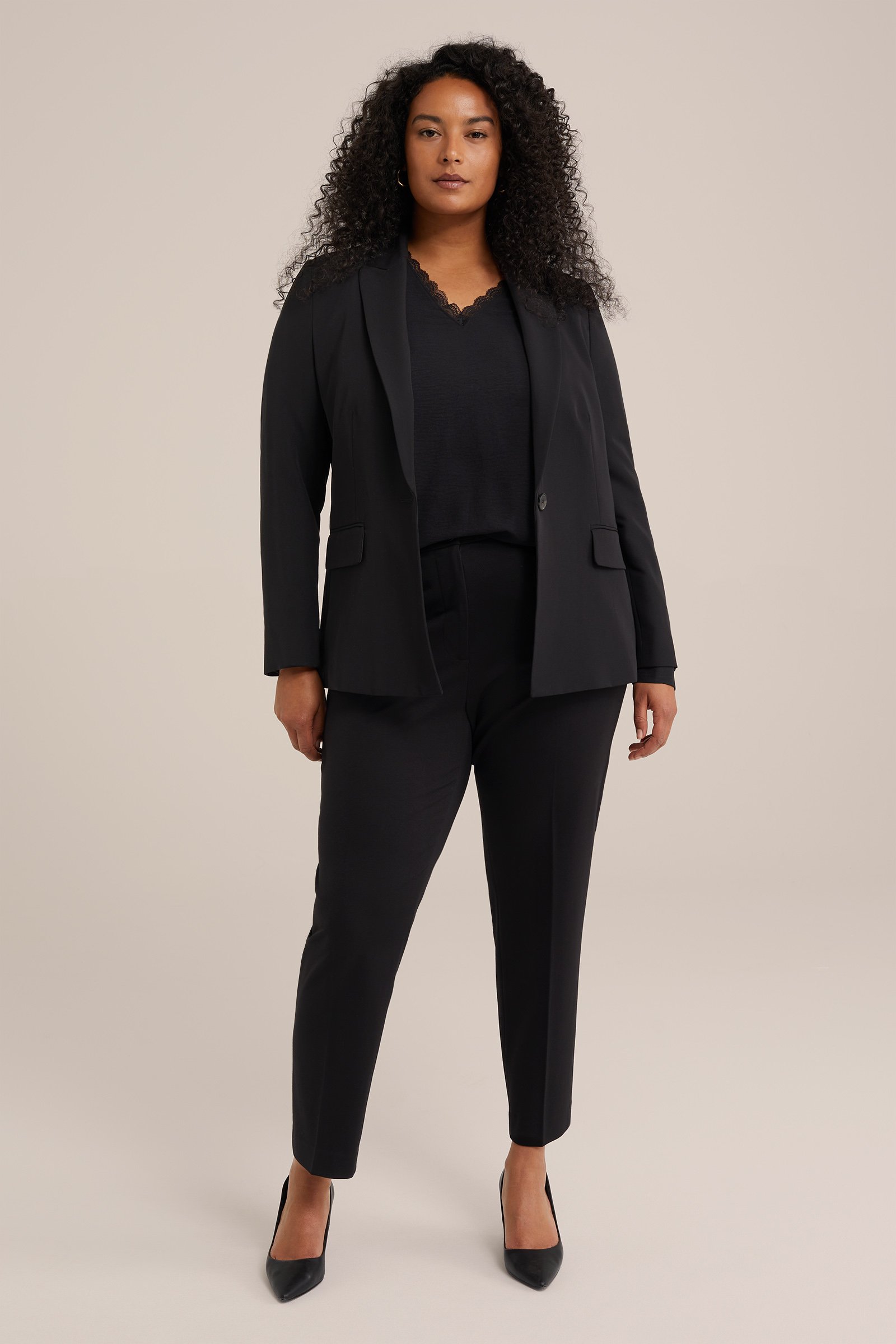 slim fit pantalon met stretch - Curve WE Fashion Zwart
