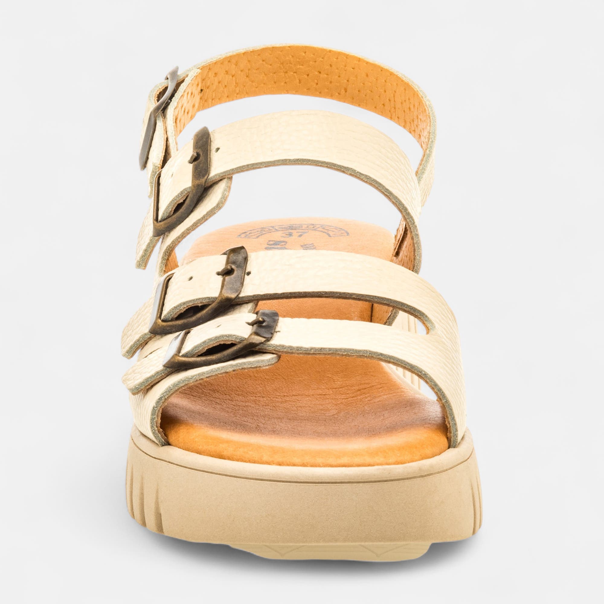 Sandales à talon compensé Femme en cuir beige
