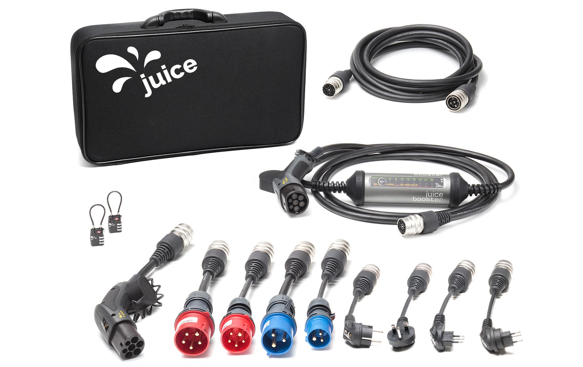 Mobile Wallbox JUICE BOOSTER 2 Master Traveller Set<br>Die flexible 3-in-1-Ladelösung für Elektrofahrzeuge für zuhause oder unterwegs