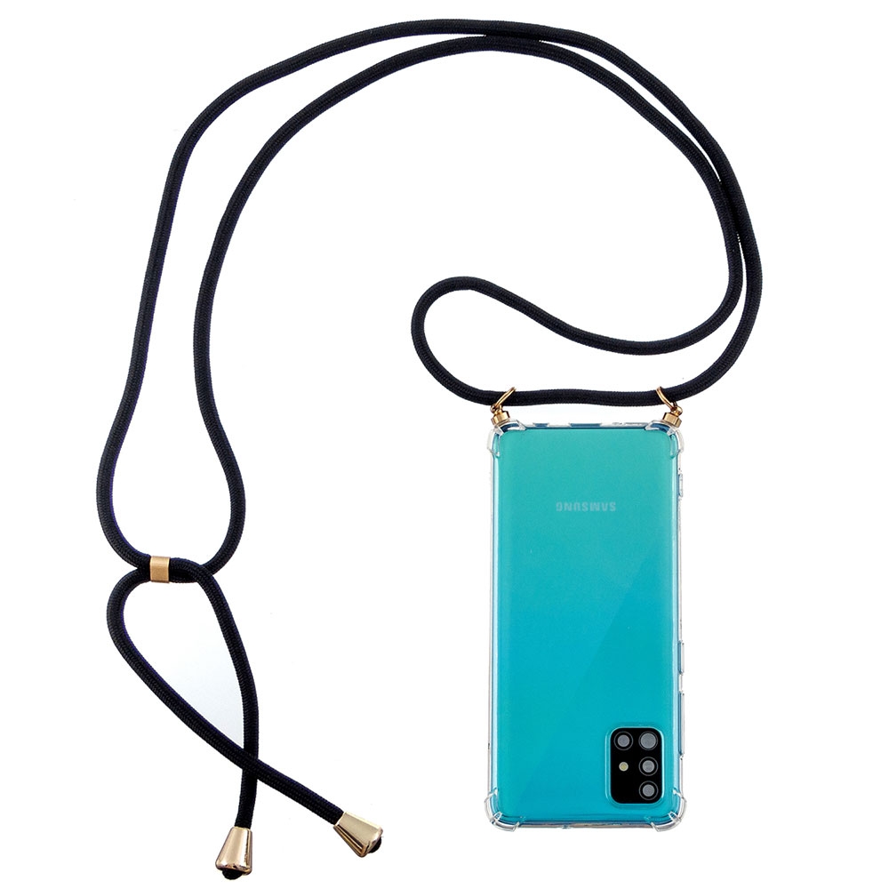 Samsung Galaxy A51 (2019) Necklace Gummi Hülle Air Cushion Fallschutz   Handykette (150cm) - Schwarz / Gold