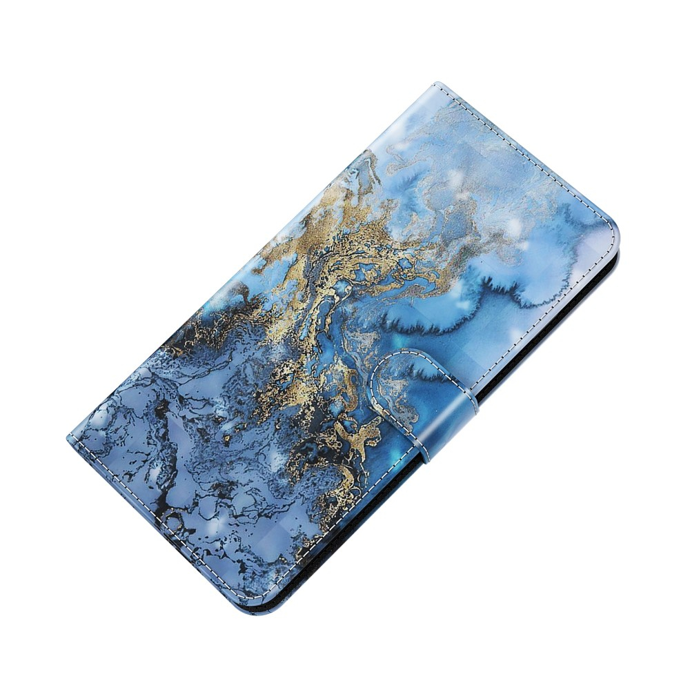 Samsung Galaxy A53 5G Leder Tasche mit Kartenfach   Handschlaufe - Marble Marmor (Blau / Gold)