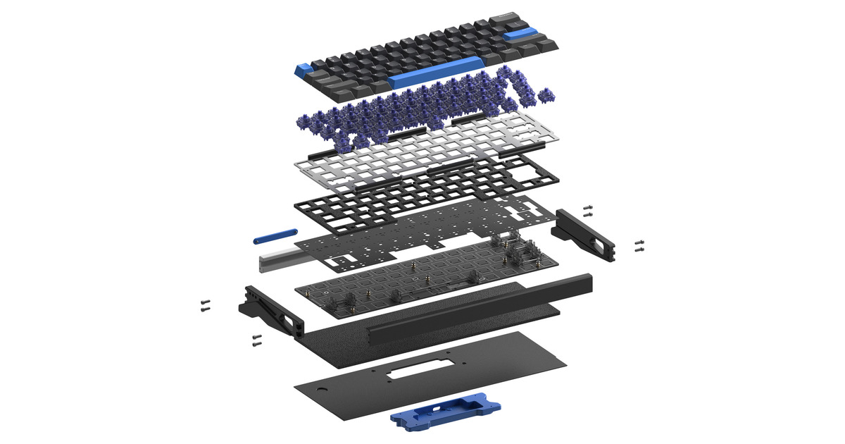IqunixEZ60 Magnetic Switch Gaming HE Keyboard, gaming toetsenbord  (Zwart/blauw, US lay-out, US-International, Gateron Magnetic Jade Gaming, 60%, RGB, Double Shot PBT Keycaps)