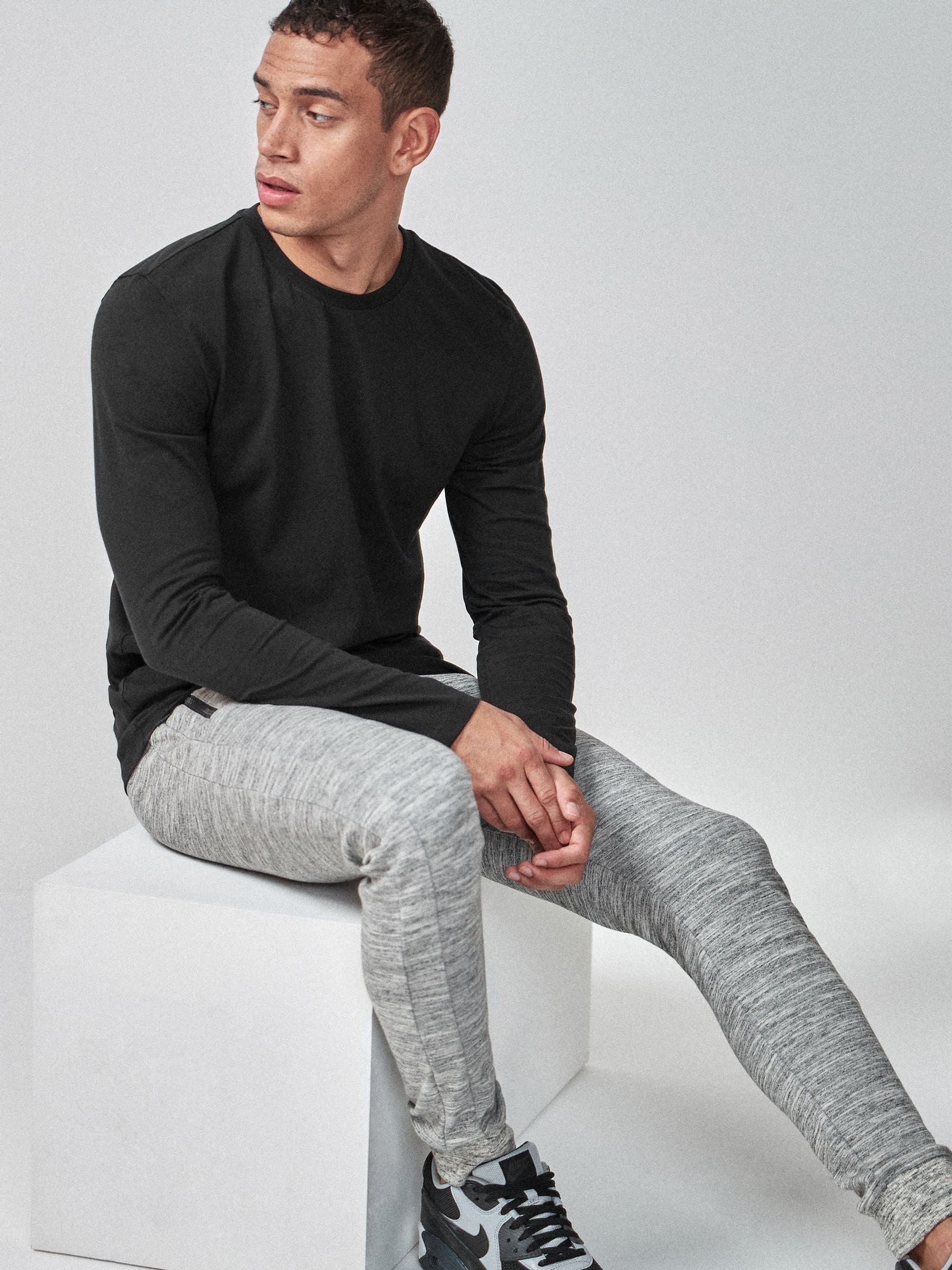Zwart - Slim Fit - T-shirt met lange mouwen en ronde hals