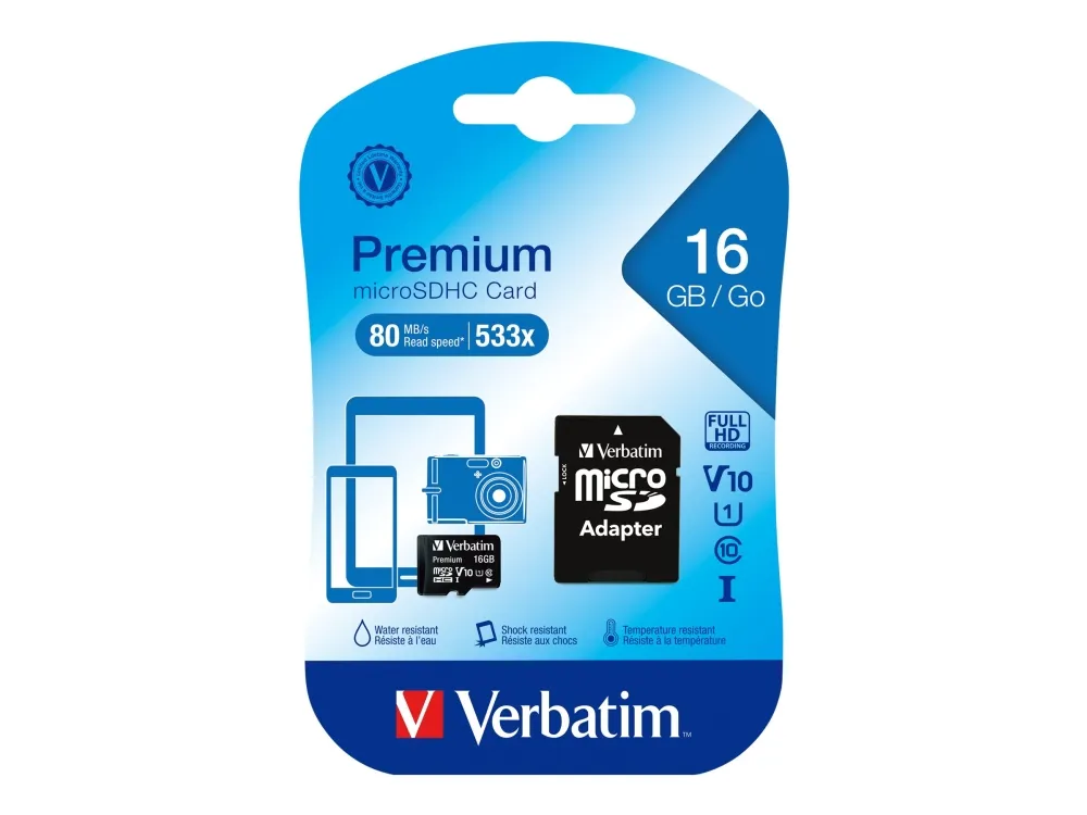 Verbatim - Flashhukommelseskort (microSDHC til SD adapter inkluderet) - 16 GB - Class 10 - microSDHC
