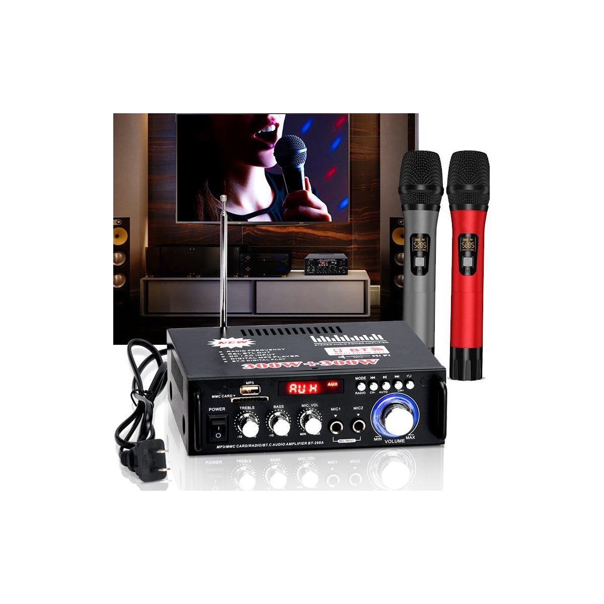 NÖRDIC Bluetooth 5.0 Stereoforsterker 2x40W AUX / USB / BT Lydforsterker med FM 2xMIC inngang