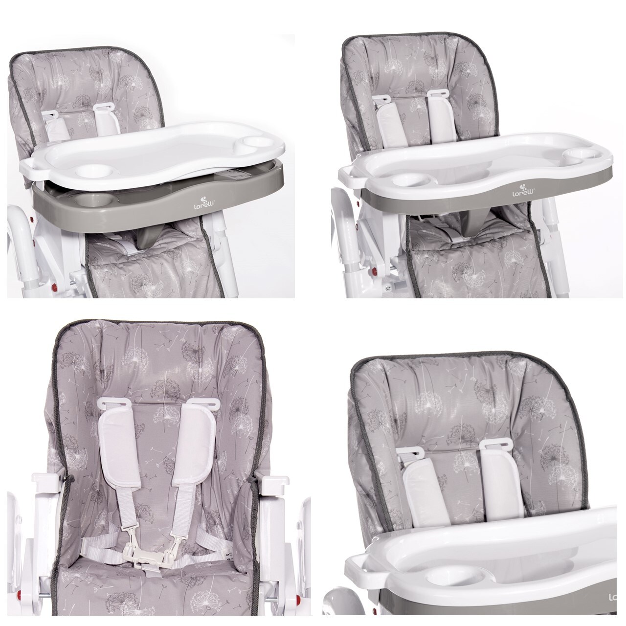 Lorelli Hochstuhl Gusto, klappbar verstellbar Tisch Bechervertiefung Sitzpolster beige grau