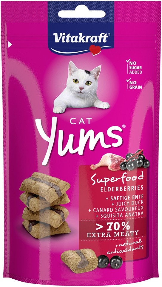 Vitakraft - Kattegodbider - 8 x Cat Yums m/And & Hyldebær 40g