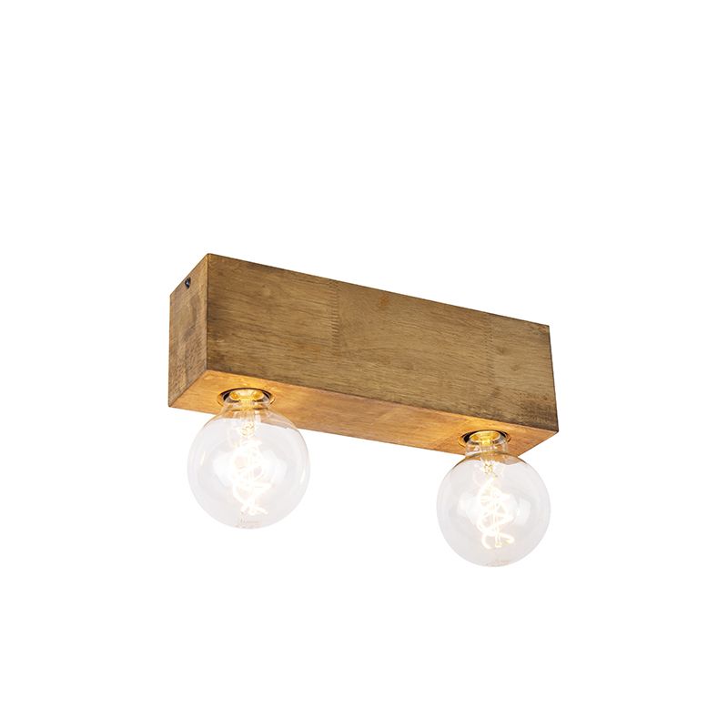 Landelijke plafondspot vintage hout 2-lichts - Bloc
