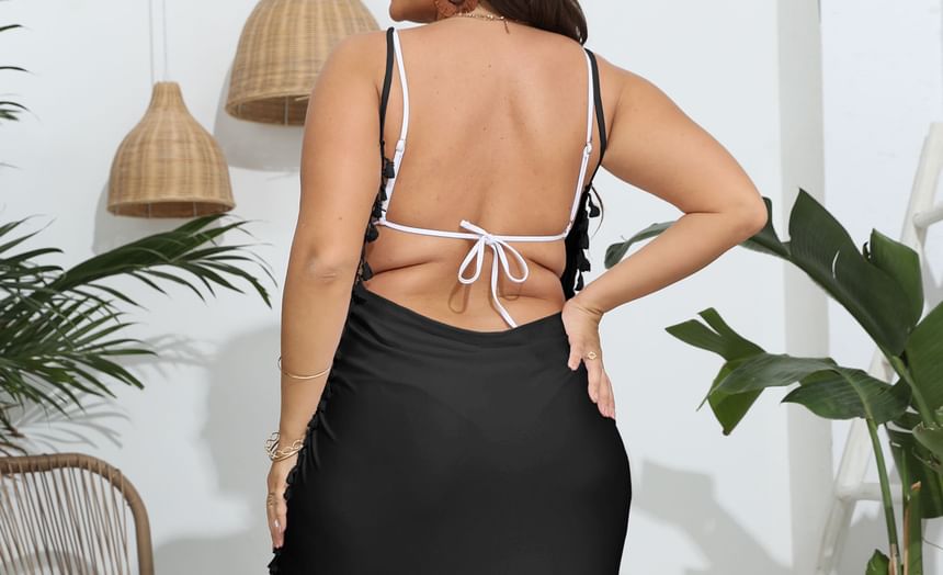 Pinkkus - Spaghettibandjes V-hals Effen Maxi Cover-Up Jurk