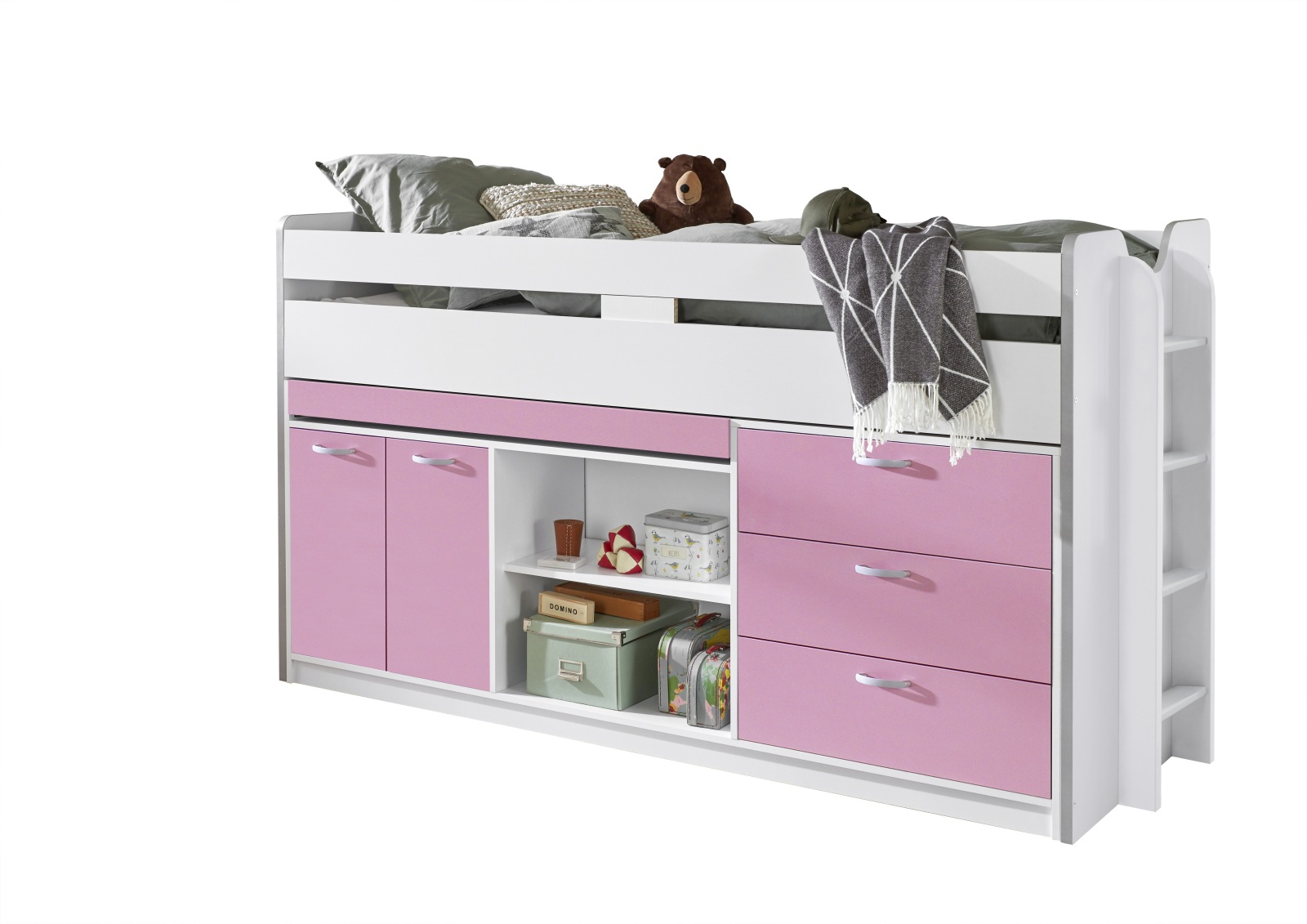 Funktionshochbett BONNY - rosa-weiß - 90x200 cm