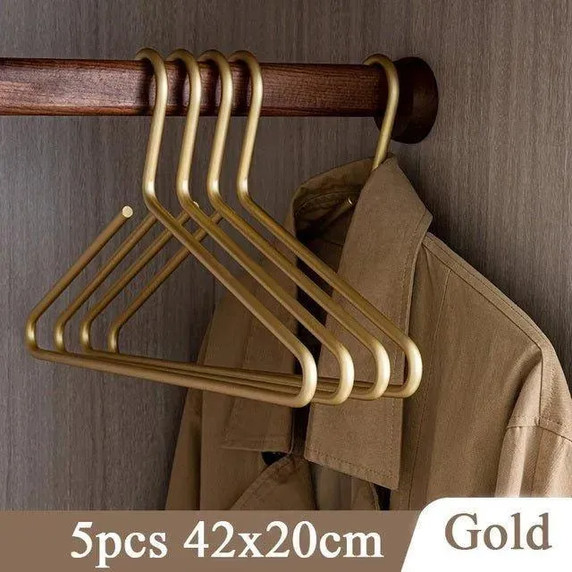 5 pcs Solid Matte Gold/Silver Clothes Coat Hanger | Seamless Metal Wardrobe Organizer