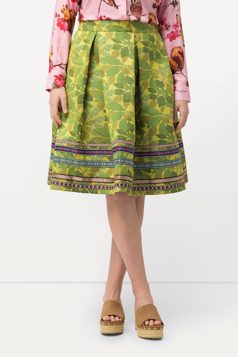 Rock, A-Linie, Jacquard-Blütenmuster, Zierbänder