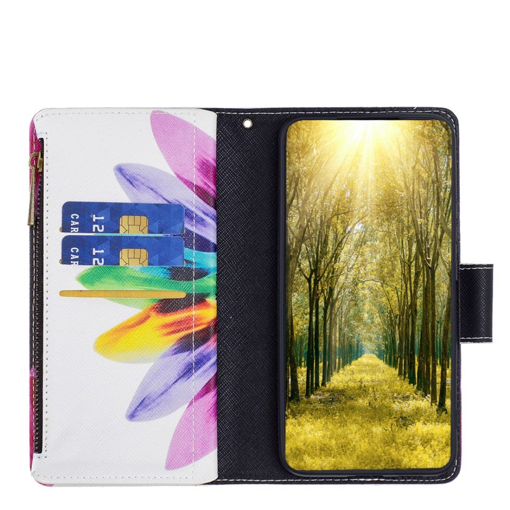 Samsung Galaxy S23 Ultra 5G Leder Wallet Etui Tasche mit 9 Kartenfächern   Münzfach - Sonnenblume