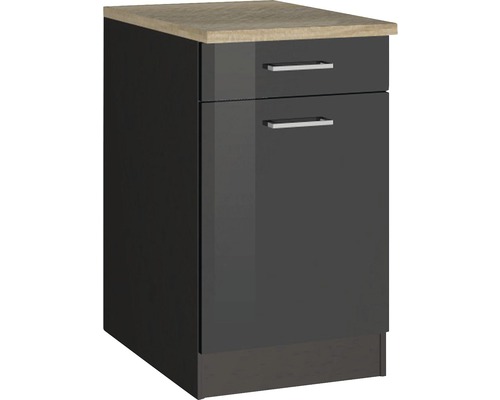 Held Furniture Onderkast met lade en draaideur Milaan BxDxH 50x60x85 cm Grijs Hoogglans Gedemonteerd Scharnier Omkeerbaar (links of rechts te monteren)