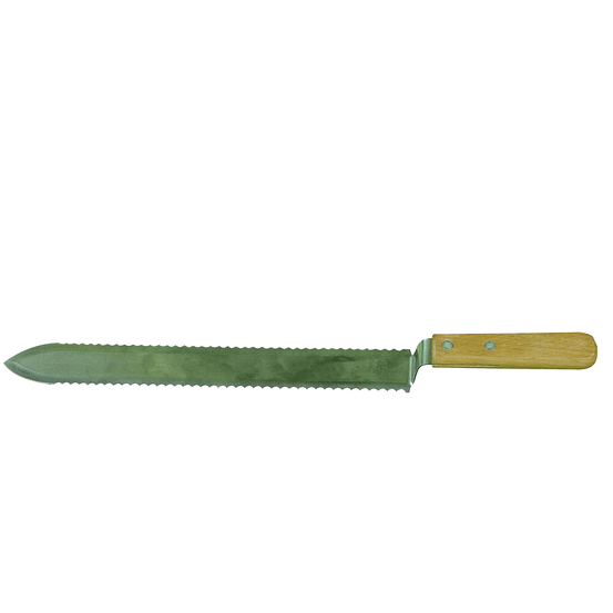 Couteau à désoperculer avec 2 côtés dentelés et manche en bois