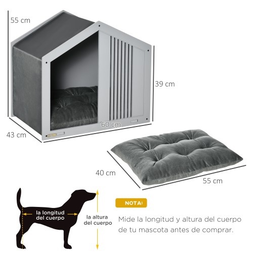Casinha de madeira cinza PawHut para cães de pequeno e médio porte.