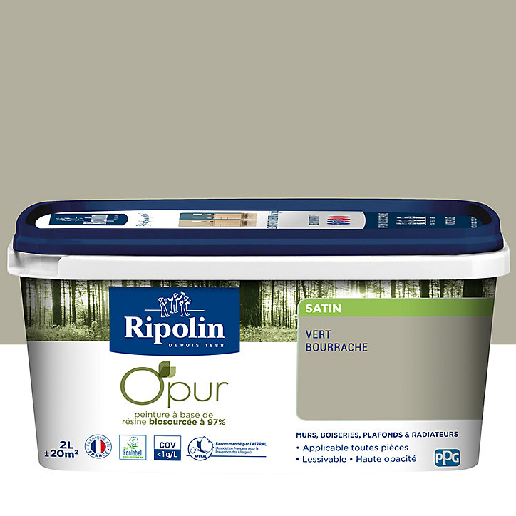 Peinture intérieure Ripolin O'Pur vert bourrache satin 2L