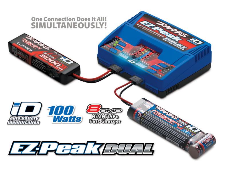Traxxas Dual-Ladegerät Combo EZ-Peak 8A & 2x LiPo-Akku 2S 7 100-W-Ladegerät inkl. zwei LiPo-Akkus