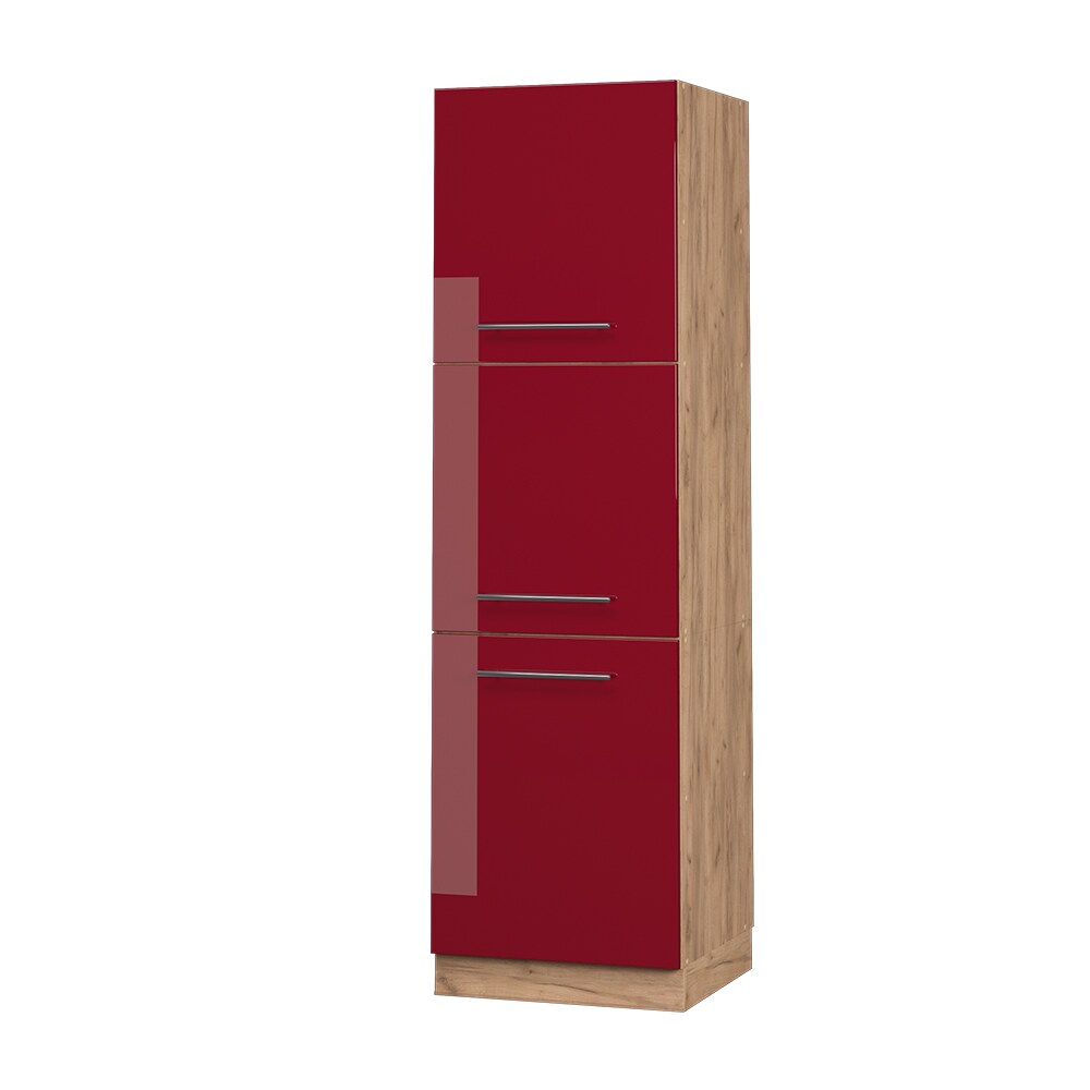 Vicco Herdumbauschrank Küchenschrank Küchenmöbel Fame-Line Eiche Bordeaux Rot 60 cm modern Hochglanz Küche Einbauküche Blende Herdschrank Hochschrank Küchenzeile Drehtür Einlegeboden
