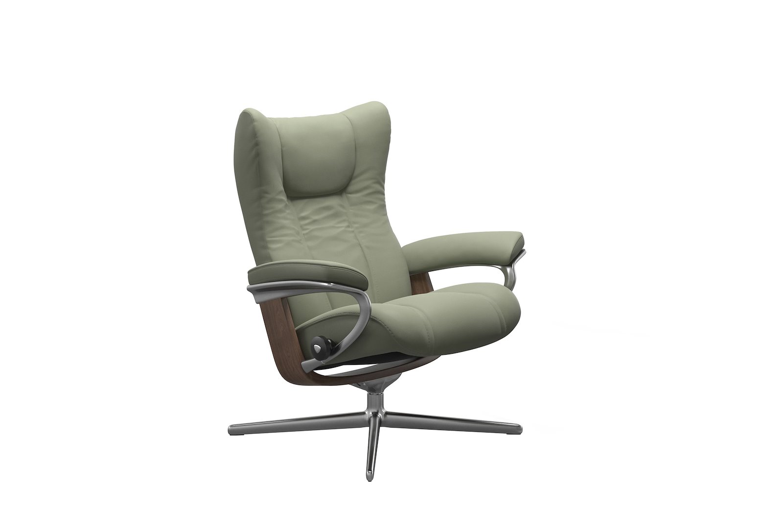 Wing lenestol Hud Paloma Shadow Green - Cross Chrome - Valnøtt understell