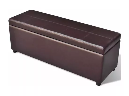 Banquette coffre capitonnée similicuir brun Mandai 118cm