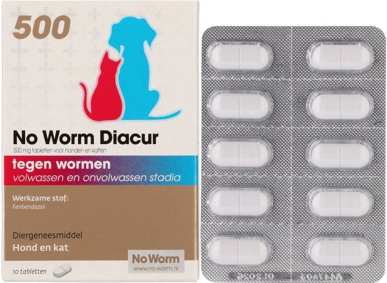 No Worm Diacur 500 Ontworming Hond en Kat 10 tabletten