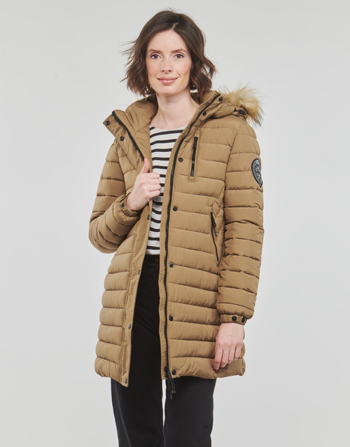 Superdry - FUJI HOODED MID LENGTH PUFFER - Marron