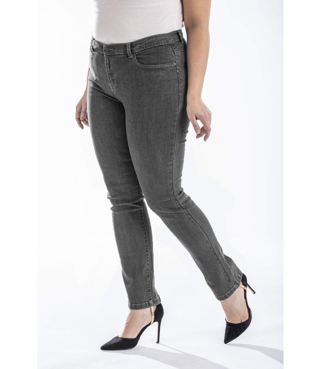 Jeans de couleur coupe droite taille haute stretch OBR16 GRIS