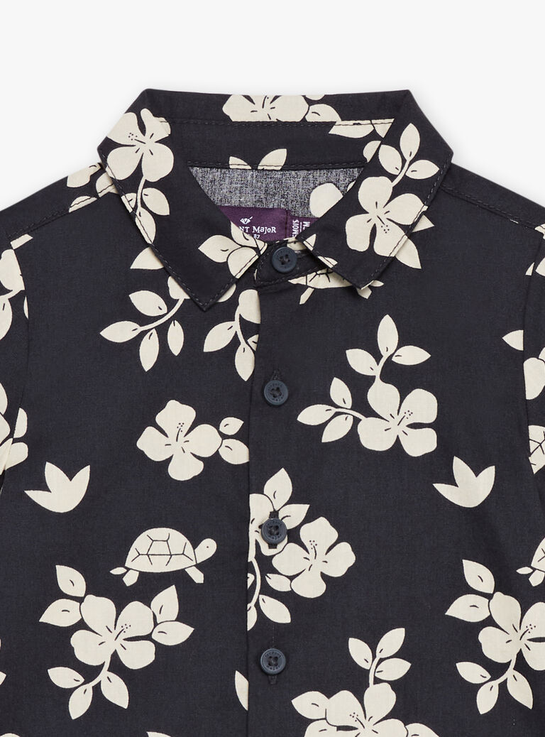 Chemise noir ardoise à imprimé feuilles et tortues