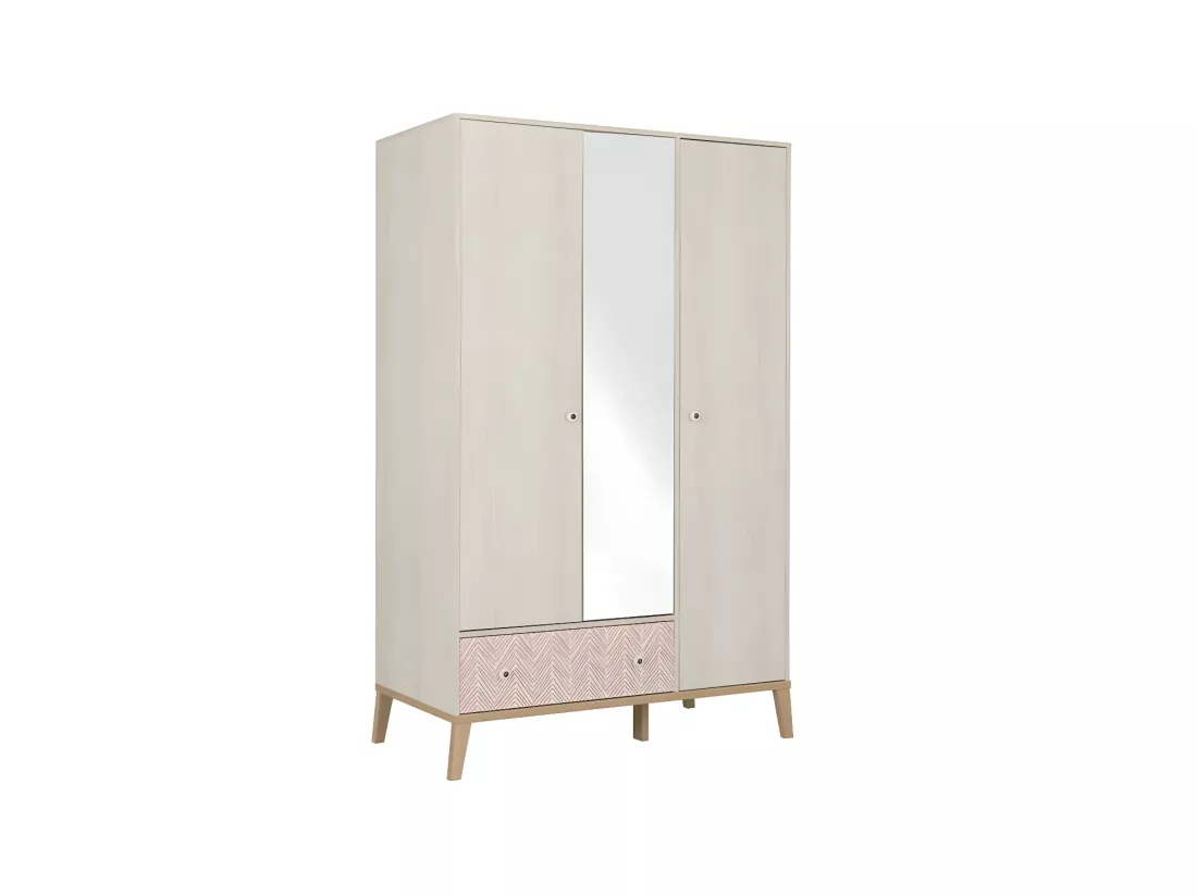 Armoire 3 portes 1 tiroir Bois blanchi - SOLVEIG
