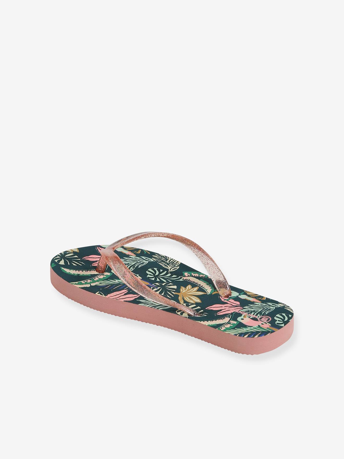 Chinelo estampado para meninas, estampa verde escura