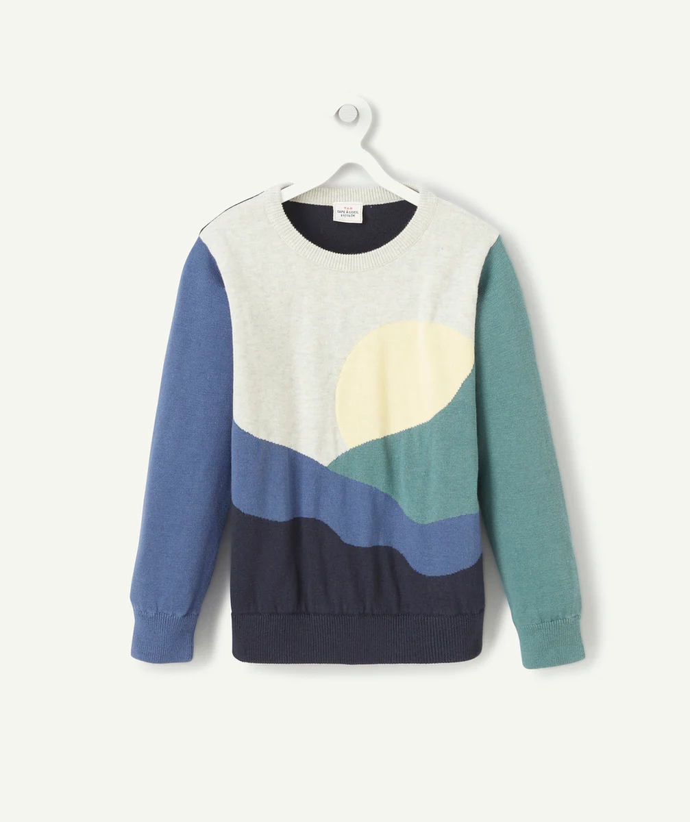 PULL GARÇON EN COTON AVEC EMPIÈCEMENTS COLORÉS