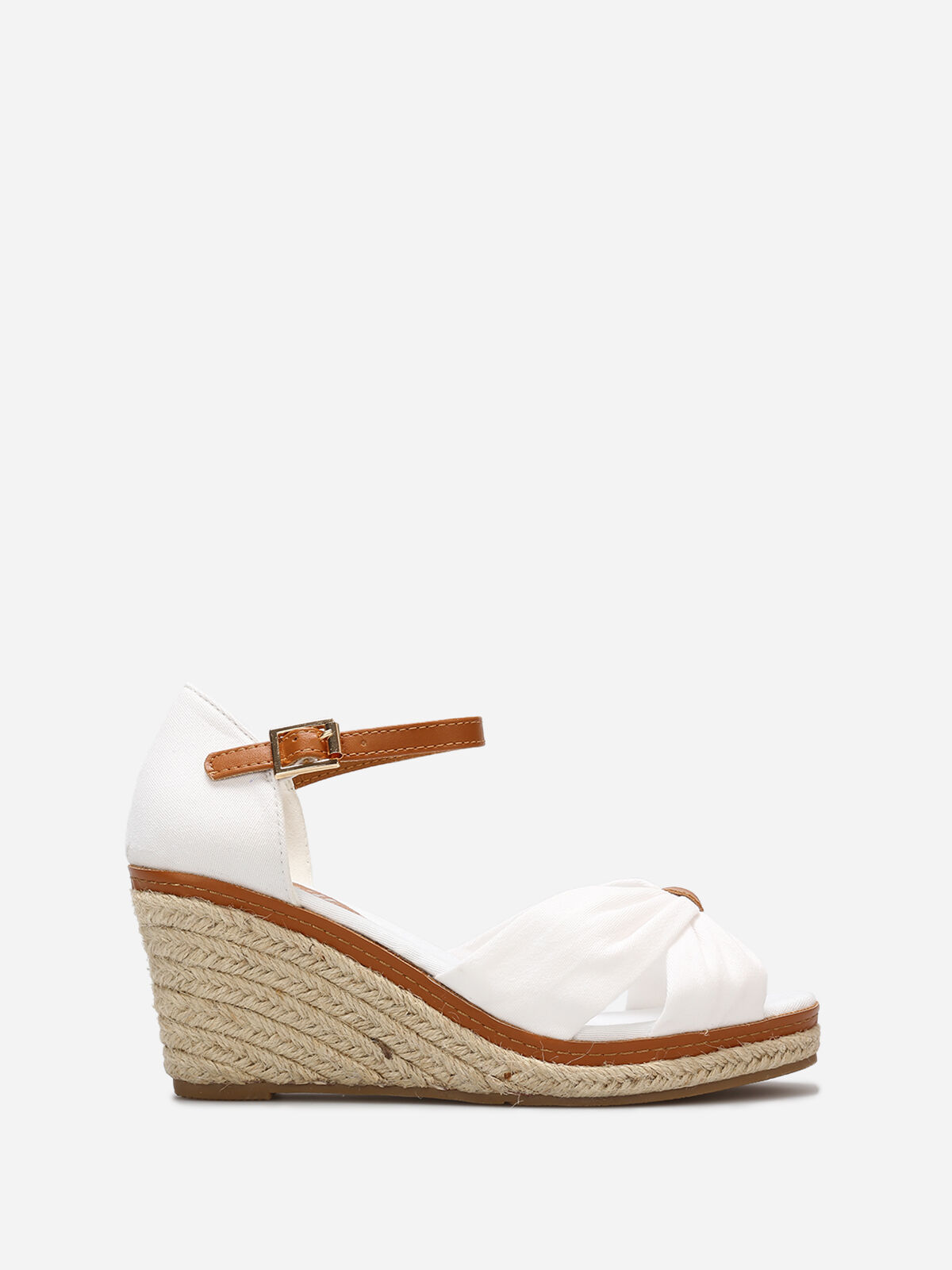 Sandales compensées en tissu à noeud- Blanc