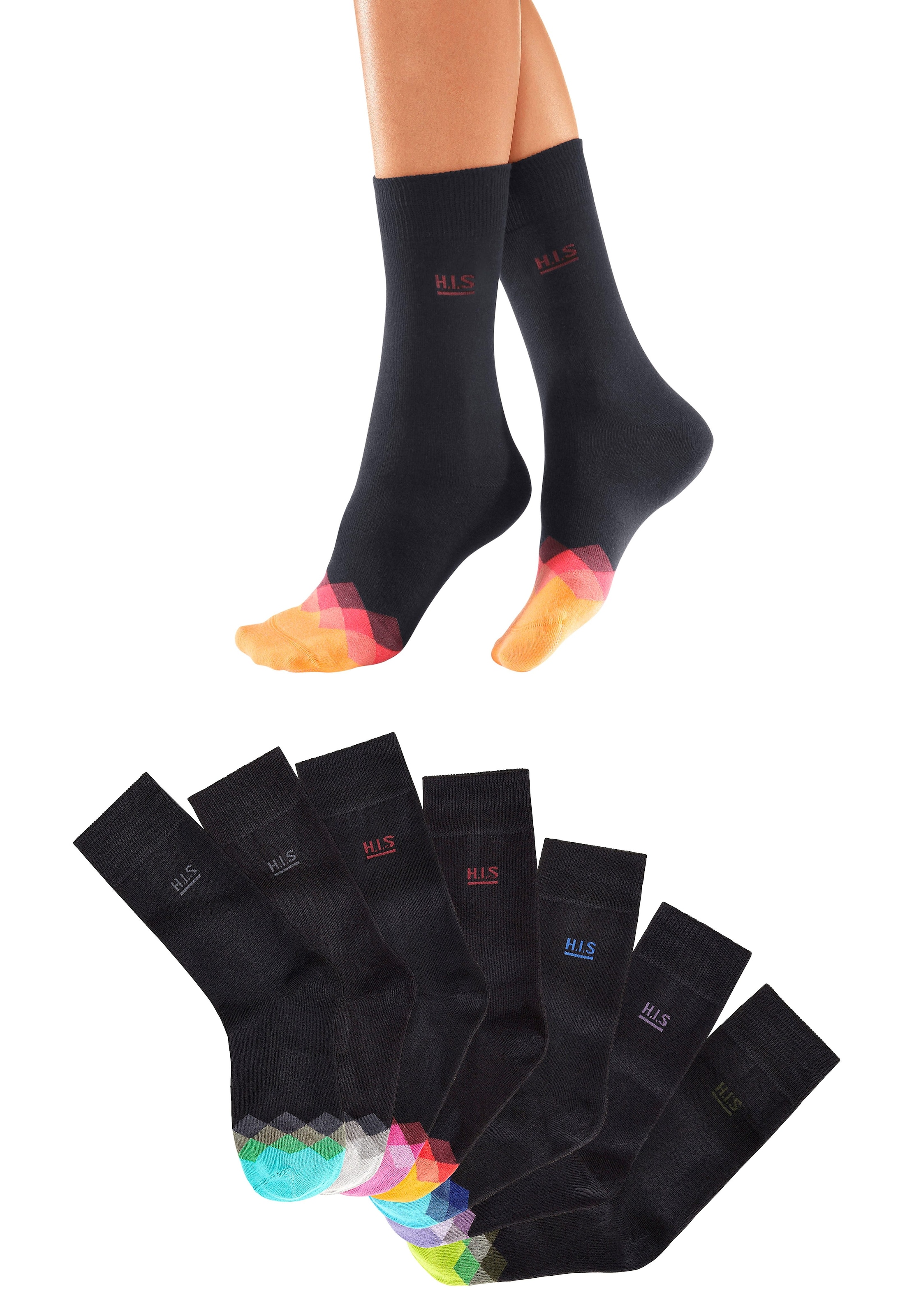 H.I.S Socken Packung, 7 Stk. tlg. mit bunt gemusterter Spitze