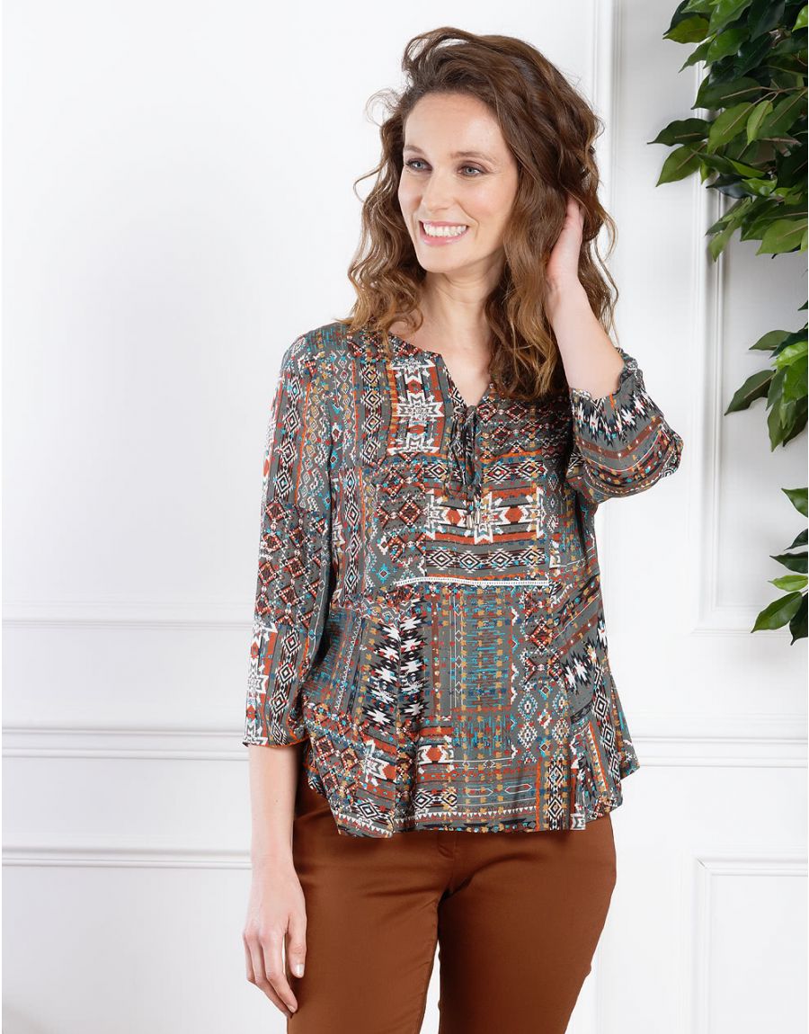 Blouse kaki ethnique
