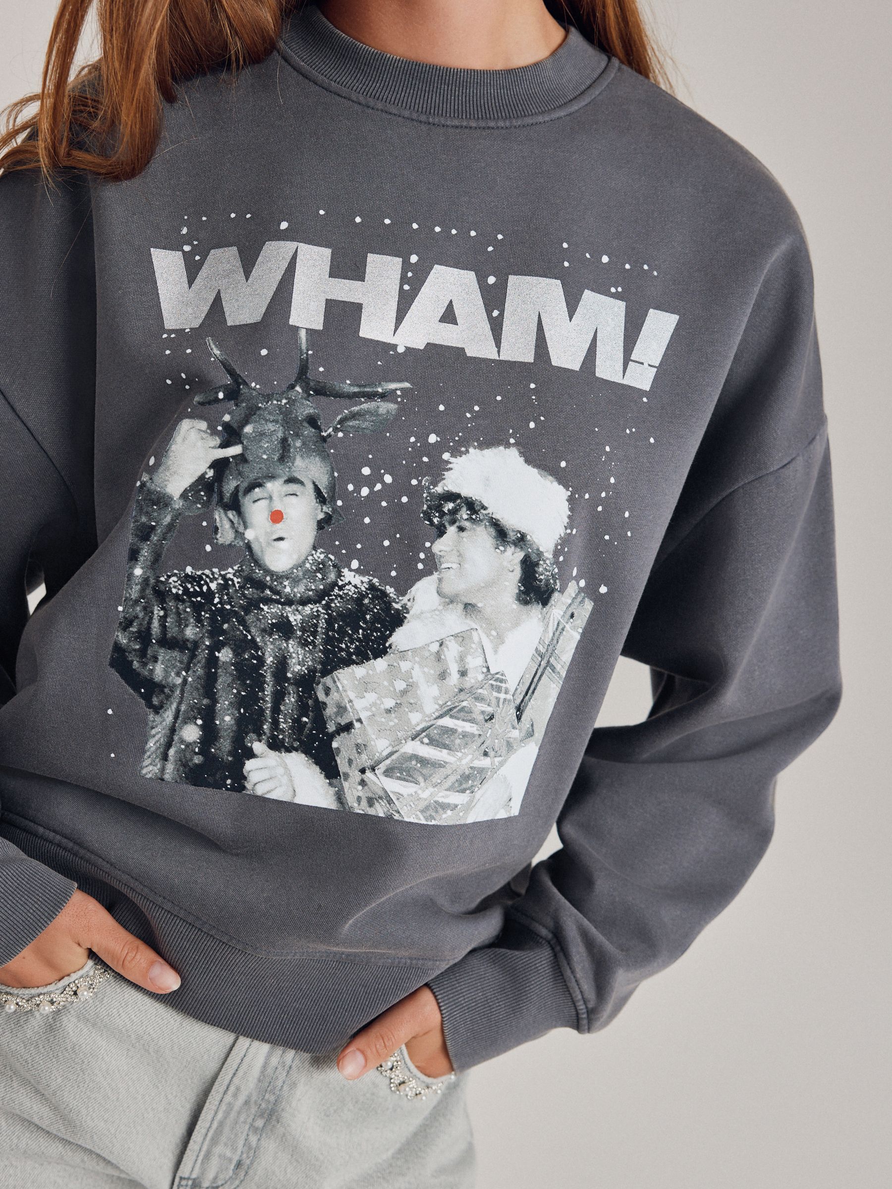 Antraciet - Officieel Wham License Kerstmis Seasonal Sweatshirt met ronde hals en lange mouwen
