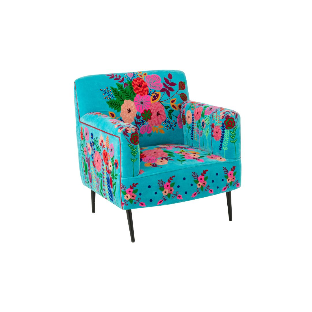 Fauteuil Bloemen Mangohout Azuurblauw