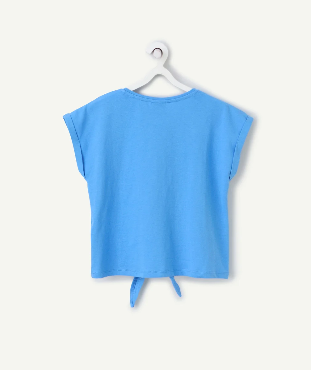 t-shirt manches courtes fille en coton bio bleu motif ibiza