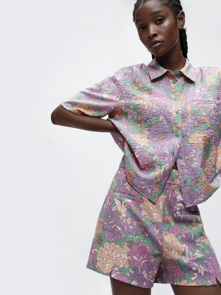 Camisa fluida de manga curta - Verde Água