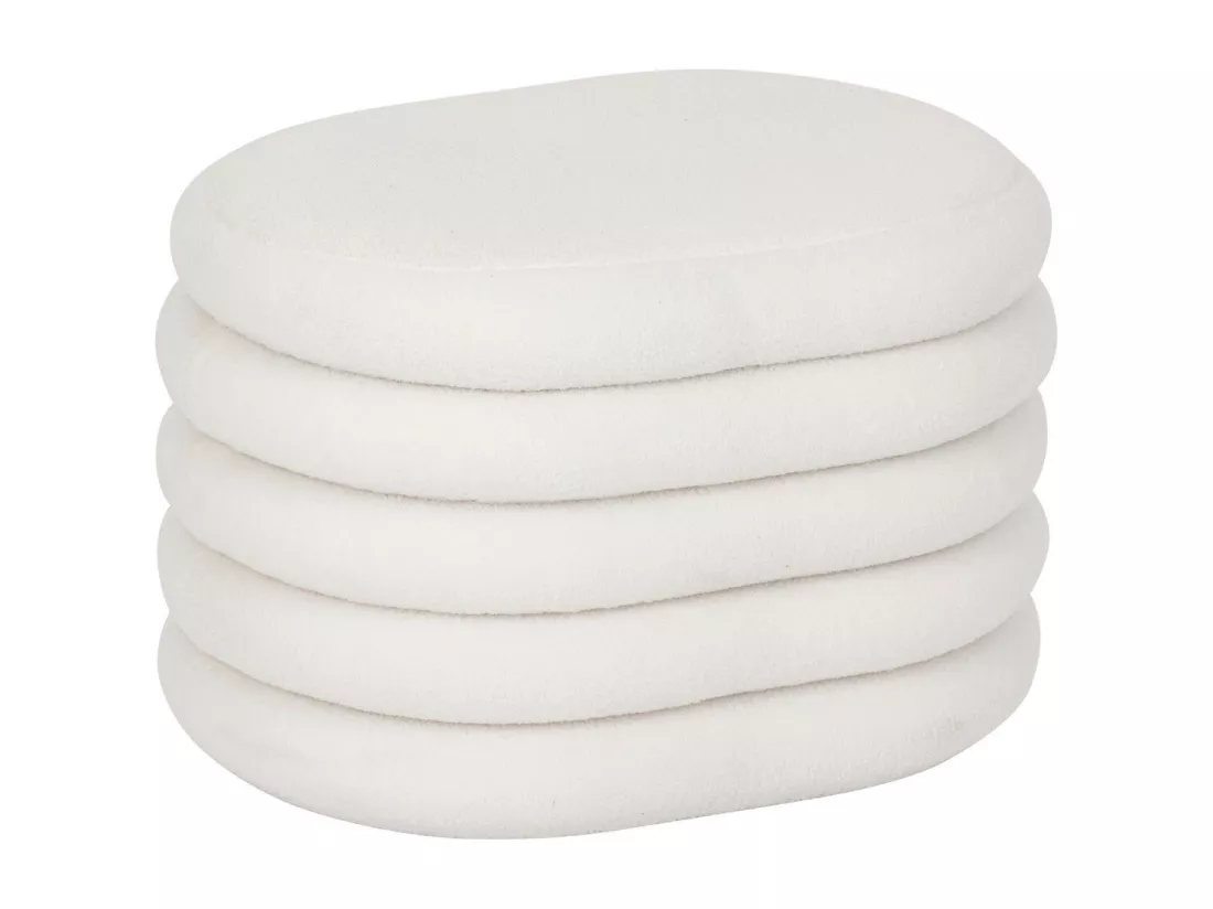 Pouf avec coffre en tissu à bouclettes Blanc 59 x 45 cm